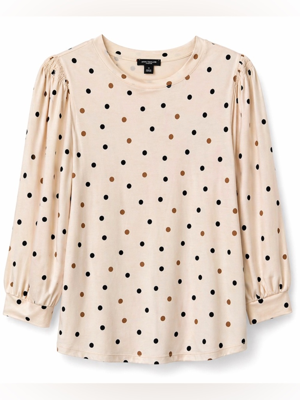 Ann Taylor Top cream polka dot puff sleeves size S